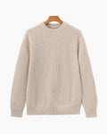 Men's Ribbed Crew-Neck Jumper with Long Sleeves - Beige