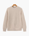 Men's Ribbed Crew-Neck Jumper with Long Sleeves - Beige