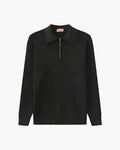 Men's Ribbed Half-Zip Jumper with a Pointed Collar - Dark Grey