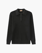 Men's Ribbed Half-Zip Jumper with a Pointed Collar - Dark Grey