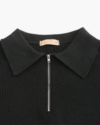 Men's Ribbed Half-Zip Jumper with a Pointed Collar - Dark Grey