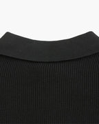 Men's Ribbed Half-Zip Jumper with a Pointed Collar - Dark Grey