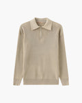 Men's Ribbed Half-Zip Jumper with a Pointed Collar - Nude