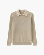 Men's Ribbed Half-Zip Jumper with a Pointed Collar - Nude