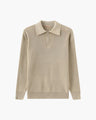 Men's Ribbed Half-Zip Jumper with a Pointed Collar - Nude