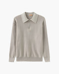 Men's Ribbed Half-Zip Jumper with a Pointed Collar - Light Grey