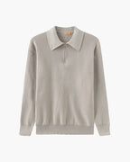 Men's Ribbed Half-Zip Jumper with a Pointed Collar - Light Grey