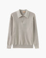 Men's Ribbed Half-Zip Jumper with a Pointed Collar - Light Grey