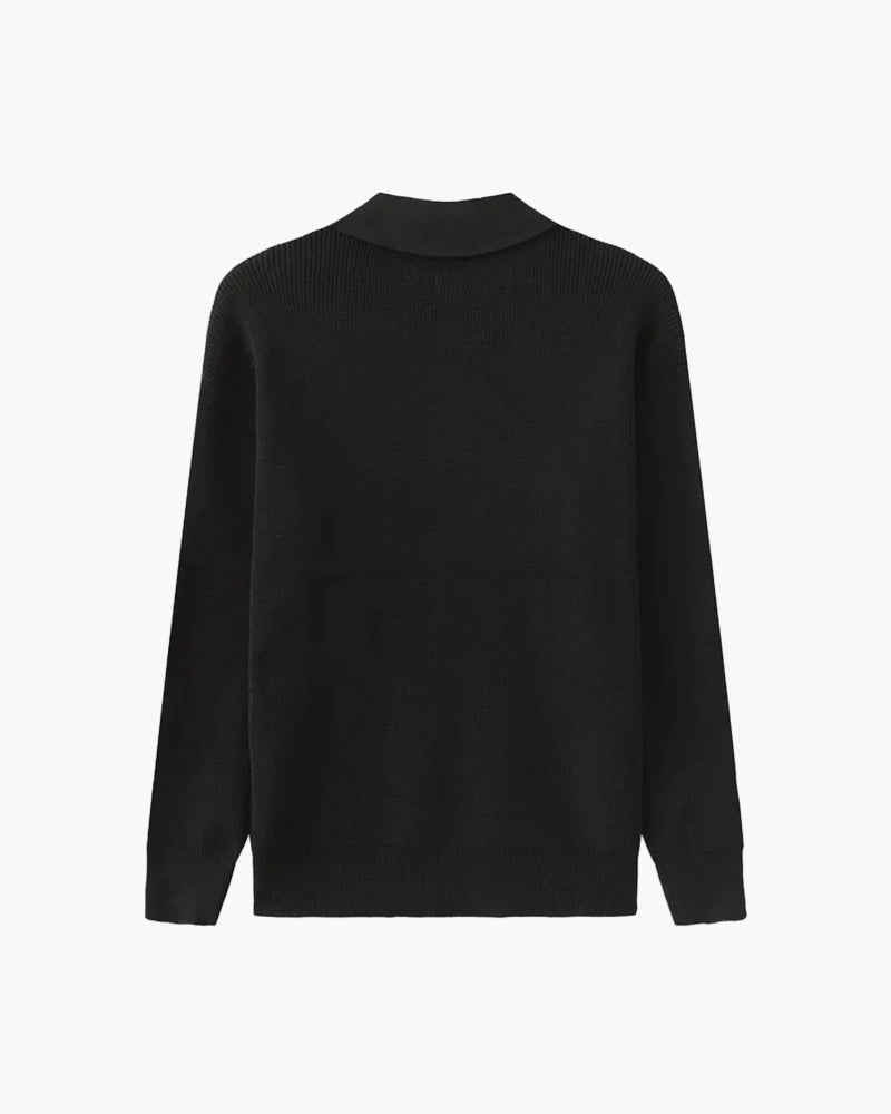 Men's Ribbed Half-Zip Jumper with a Pointed Collar - Dark Grey
