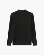 Men's Ribbed Half-Zip Jumper with a Pointed Collar - Dark Grey
