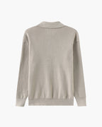 Men's Ribbed Half-Zip Jumper with a Pointed Collar - Light Grey