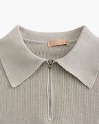 Men's Ribbed Half-Zip Jumper with a Pointed Collar - Light Grey