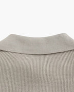 Men's Ribbed Half-Zip Jumper with a Pointed Collar - Light Grey