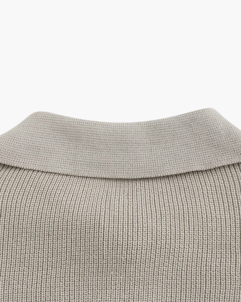 Men's Ribbed Half-Zip Jumper with a Pointed Collar - Light Grey