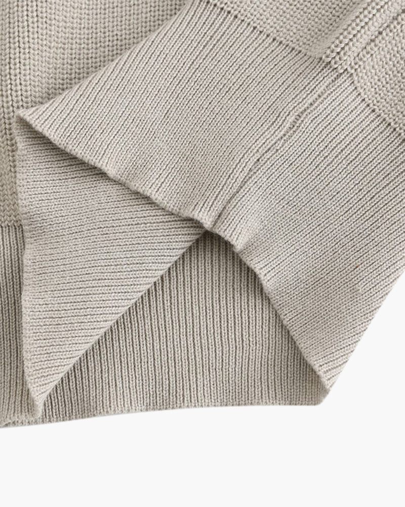 Men's Ribbed Half-Zip Jumper with a Pointed Collar - Light Grey