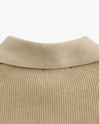 Men's Ribbed Half-Zip Jumper with a Pointed Collar - Nude
