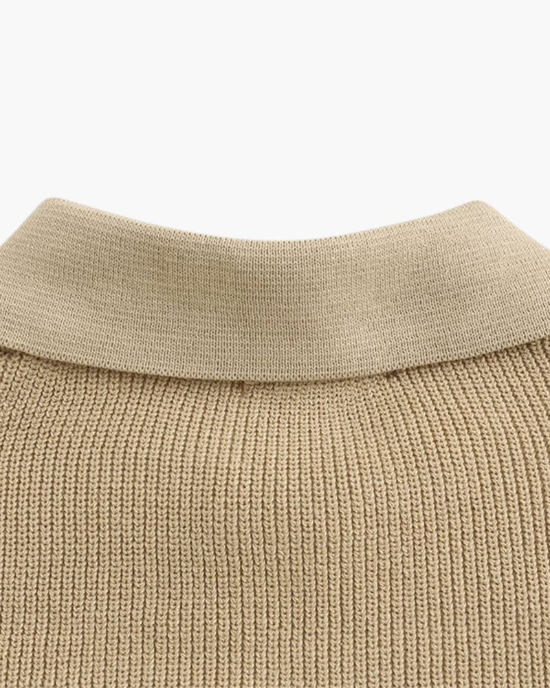 Men's Ribbed Half-Zip Jumper with a Pointed Collar - Nude