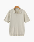 Men's Ribbed Open-Collar Polo with Short Sleeves - Beige