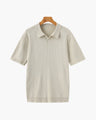 Men's Ribbed Open-Collar Polo with Short Sleeves - Beige