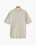 Men's Ribbed Open-Collar Polo with Short Sleeves - Beige