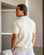 Men's Ribbed Open-Collar Polo with Short Sleeves - Beige