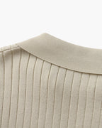 Men's Ribbed Open-Collar Polo with Short Sleeves - Beige