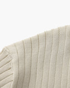 Men's Ribbed Open-Collar Polo with Short Sleeves - Beige
