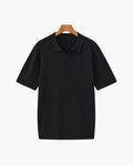 Men's Ribbed Open-Collar Polo with Short Sleeves - Black