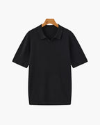 Men's Ribbed Open-Collar Polo with Short Sleeves - Black