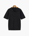 Men's Ribbed Open-Collar Polo with Short Sleeves - Black