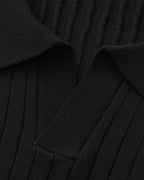 Men's Ribbed Open-Collar Polo with Short Sleeves - Black