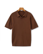 Men's Ribbed Open-Collar Polo with Short Sleeves - Brown