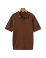Men's Ribbed Open-Collar Polo with Short Sleeves - Brown