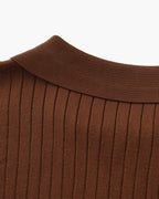 Men's Ribbed Open-Collar Polo with Short Sleeves - Brown