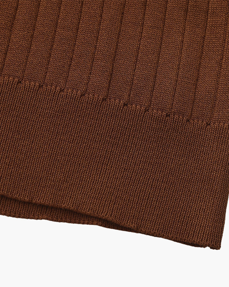 Men's Ribbed Open-Collar Polo with Short Sleeves - Brown