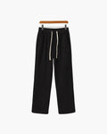 Men's Ribbed Straight-Leg Trousers with Drawstring - Black