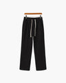 Men's Ribbed Straight-Leg Trousers with Drawstring - Black