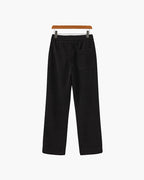 Men's Ribbed Straight-Leg Trousers with Drawstring - Black