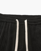 Men's Ribbed Straight-Leg Trousers with Drawstring - Black