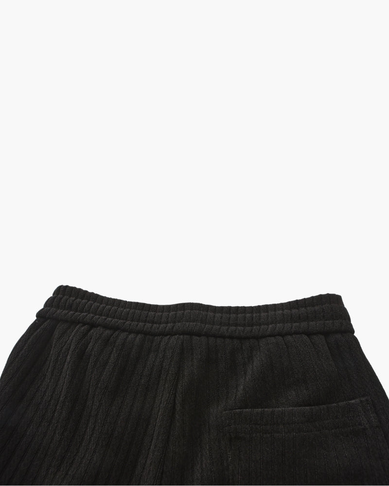 Men's Ribbed Straight-Leg Trousers with Drawstring - Black