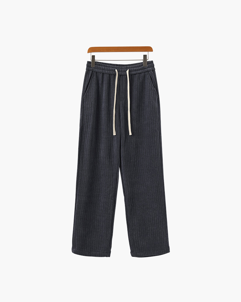 Men's Ribbed Straight-Leg Trousers with Drawstring - Grey