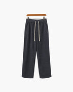 Men's Ribbed Straight-Leg Trousers with Drawstring - Grey