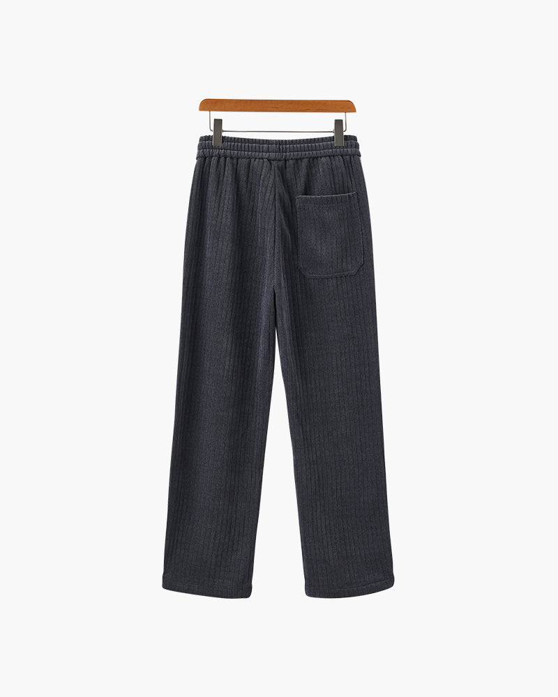 Men's Ribbed Straight-Leg Trousers with Drawstring - Grey