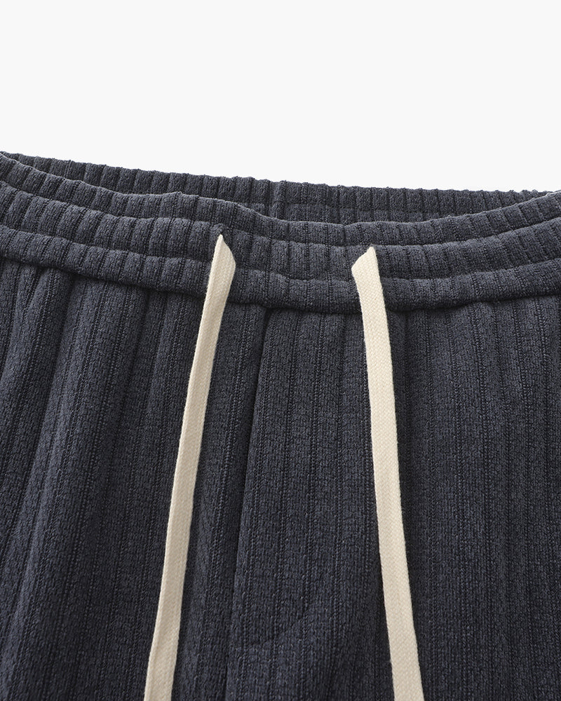 Men's Ribbed Straight-Leg Trousers with Drawstring - Grey