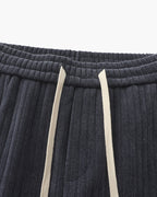 Men's Ribbed Straight-Leg Trousers with Drawstring - Grey
