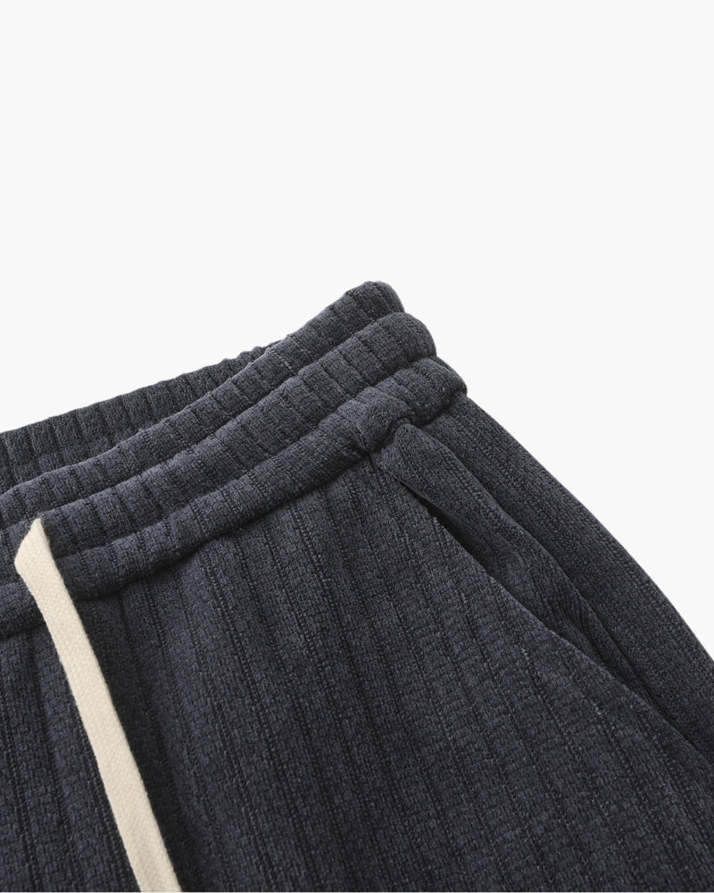 Men's Ribbed Straight-Leg Trousers with Drawstring - Grey
