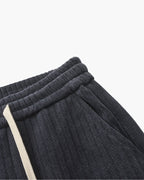 Men's Ribbed Straight-Leg Trousers with Drawstring - Grey