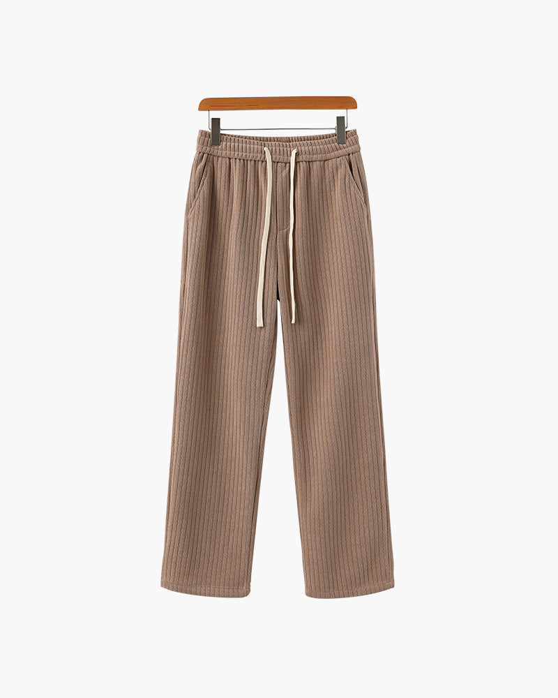 Men's Ribbed Straight-Leg Trousers with Drawstring - Nude