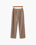 Men's Ribbed Straight-Leg Trousers with Drawstring - Nude