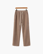 Men's Ribbed Straight-Leg Trousers with Drawstring - Nude